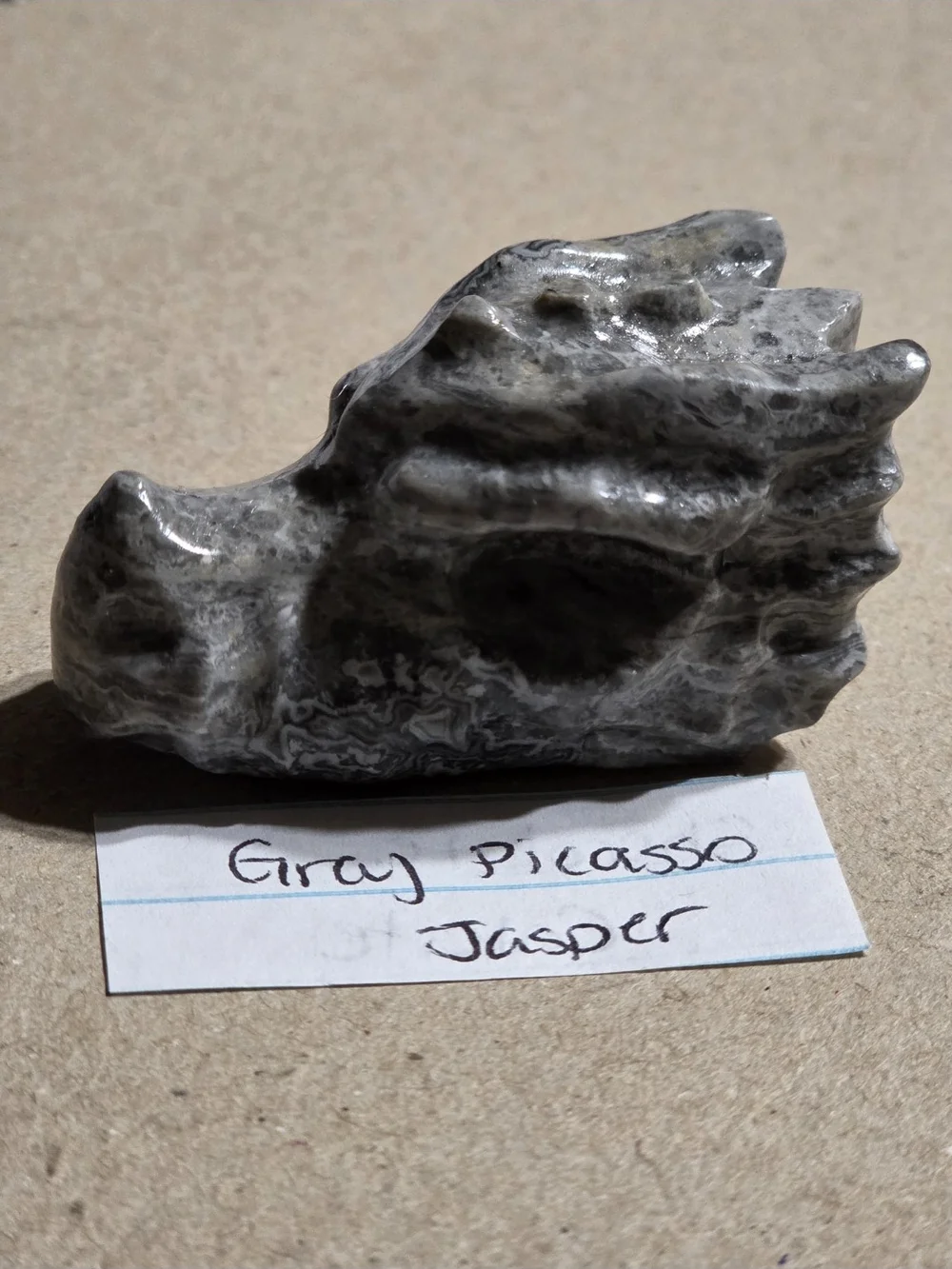 Detailed Picasso Stone Crystal Carved Dragon Head Stone Sculpture Decor